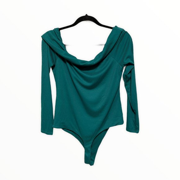 AFRM XL Nia Long Sleeve On Off Shoulder Emerald Green Bodysuit NWT - Picture 3 of 7